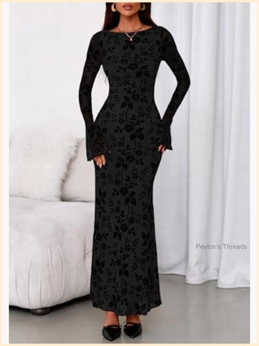 Floral Bodycon Maxi Dress Mesh Long Sleeve Formal Wedding Guest Cocktail - Picture 3 of 7